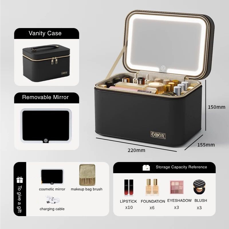 Luxe Vanity Box – Işıklı Ayna Makyaj Organizeri | Taşınabilir Seyahat Çantası HELLIOSH