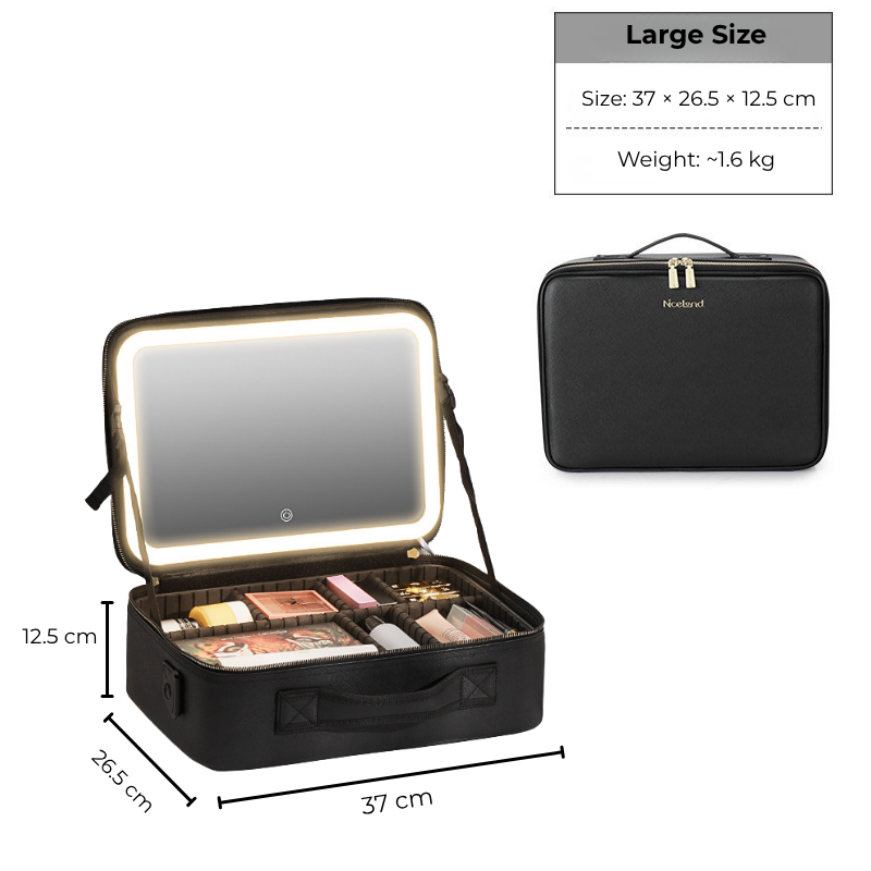 Neceser de maquillaje de viaje con espejo iluminado con LED 