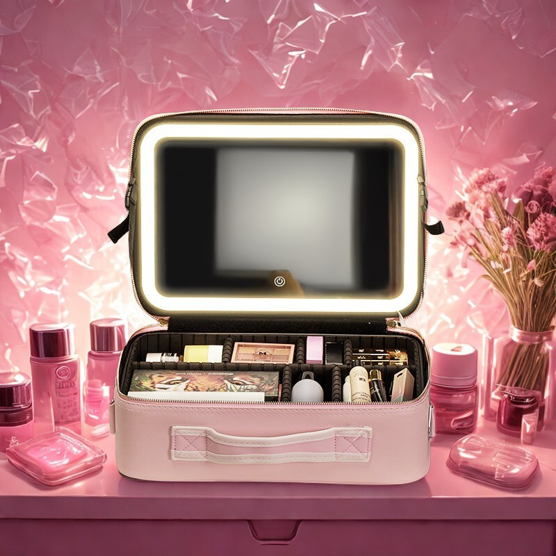 Neceser de maquillaje de viaje con espejo iluminado con LED 
