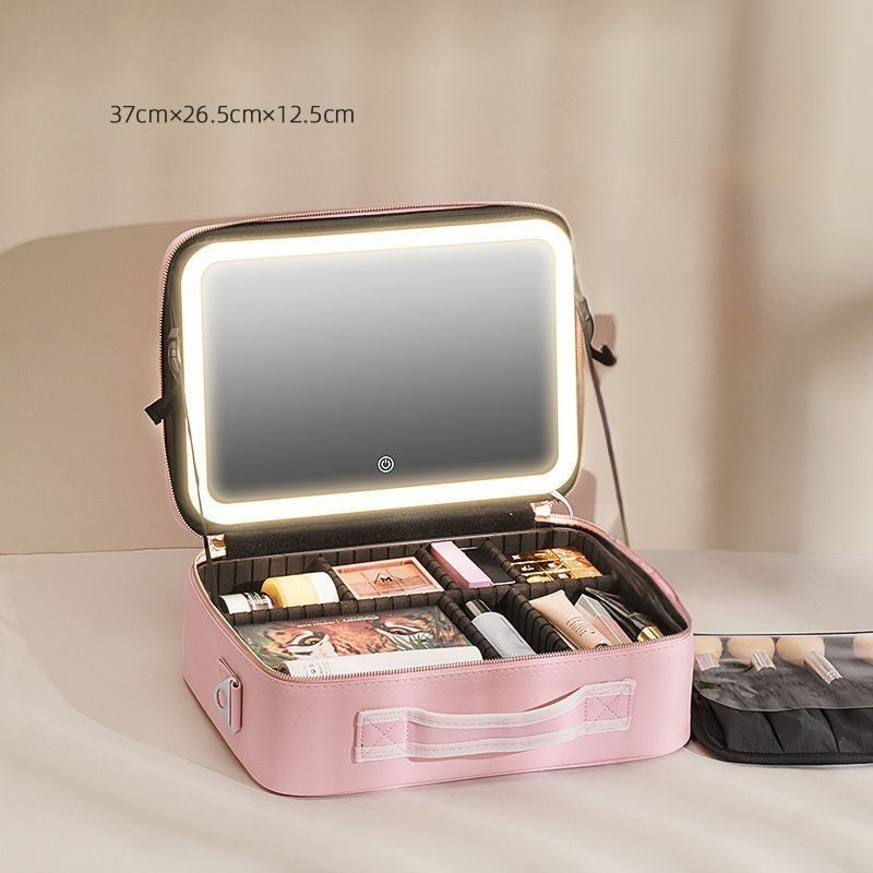 Neceser de maquillaje de viaje con espejo iluminado con LED 