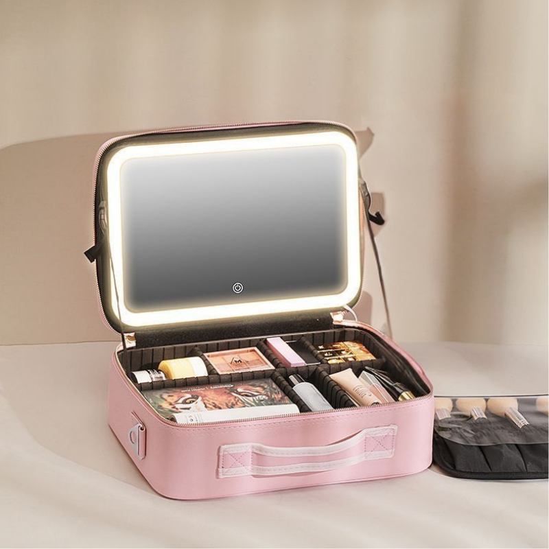Neceser de maquillaje de viaje con espejo iluminado con LED 