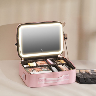 Travel Makeup Case with LED Lighted Mirror