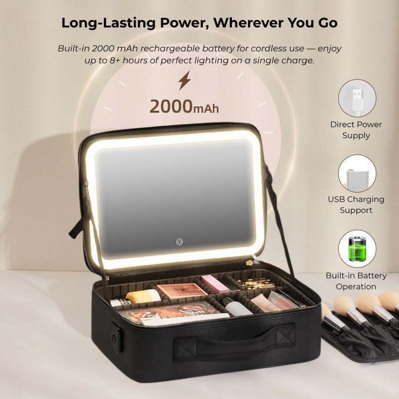 Neceser de maquillaje de viaje con espejo iluminado con LED 