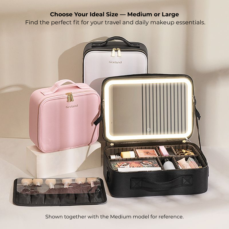 Neceser de maquillaje de viaje con espejo iluminado con LED 