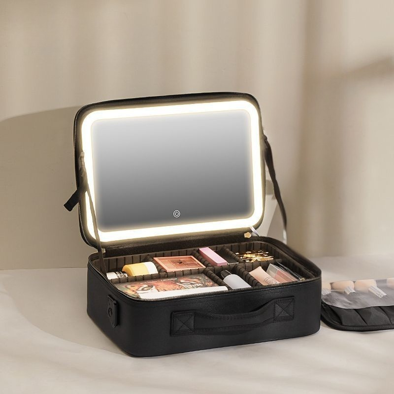 Neceser de maquillaje de viaje con espejo iluminado con LED 