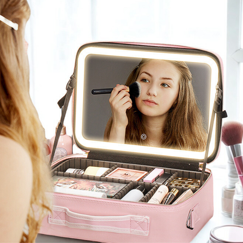 Neceser de maquillaje de viaje con espejo iluminado con LED 