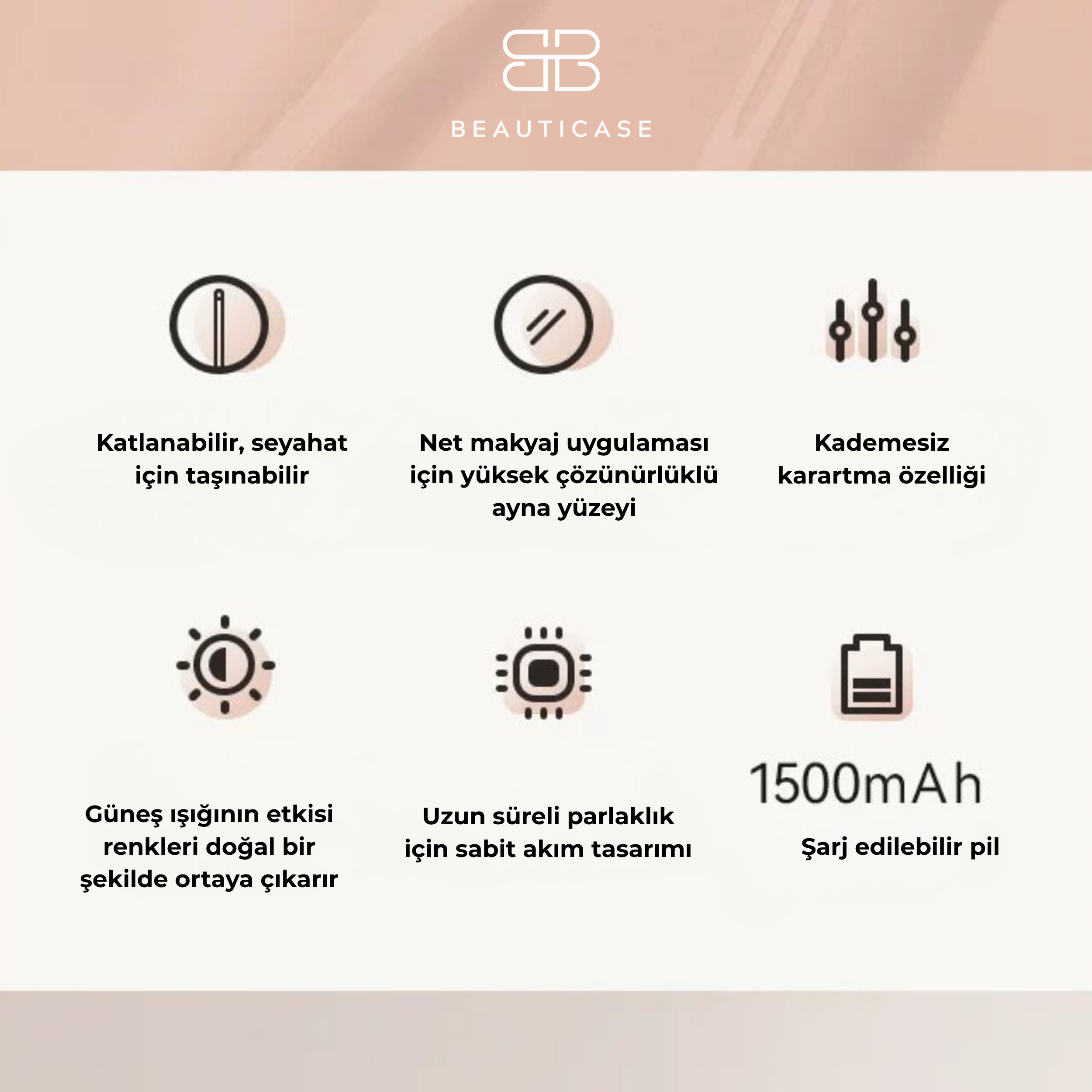 MUID Pro Katlanabilir LED Işıklı Taşınabilir Masaüstü Seyahat Makyaj Aynası