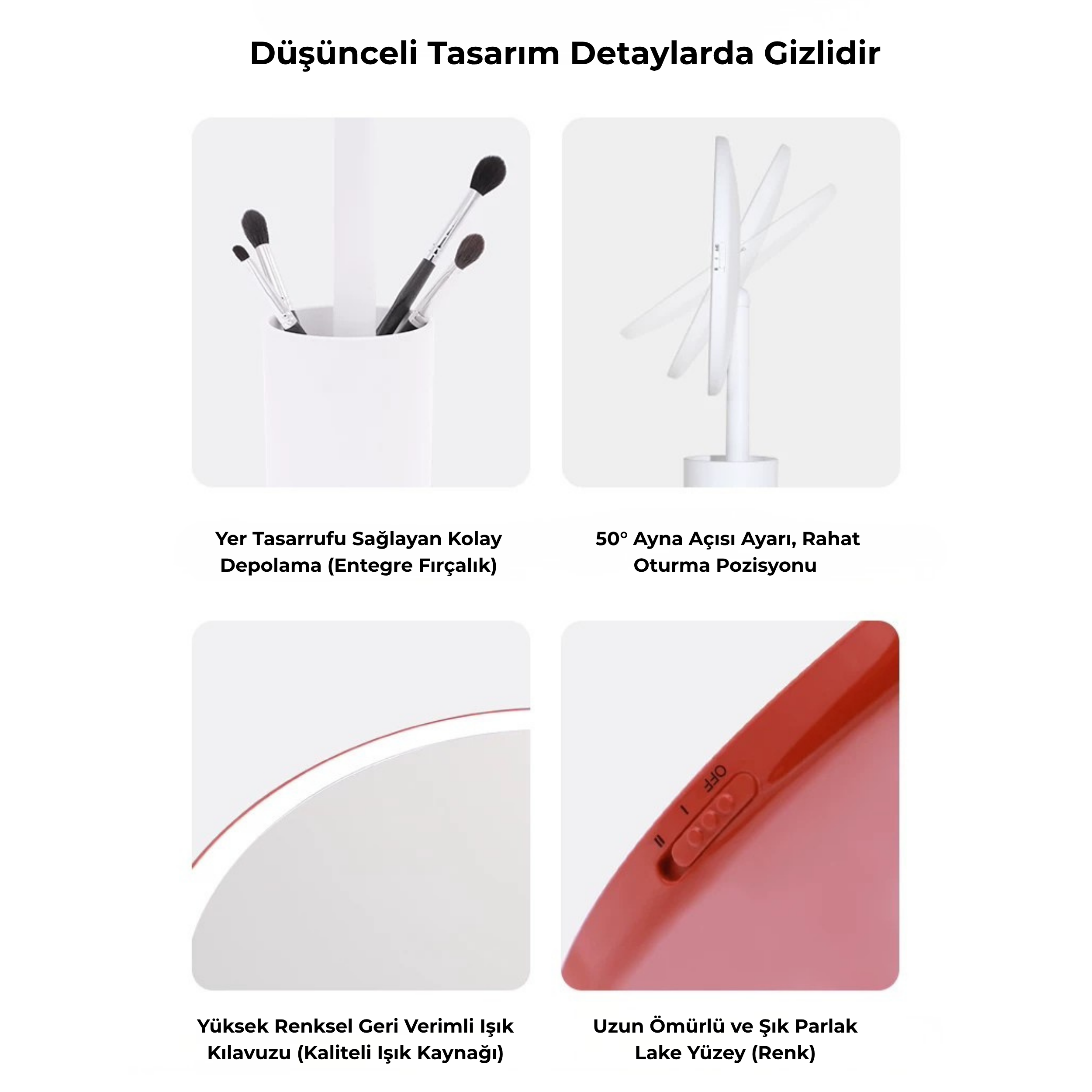 MUID Pro Fırçalıklı LED Işıklı Şarj Edilebilir Masaüstü Makyaj Aynası