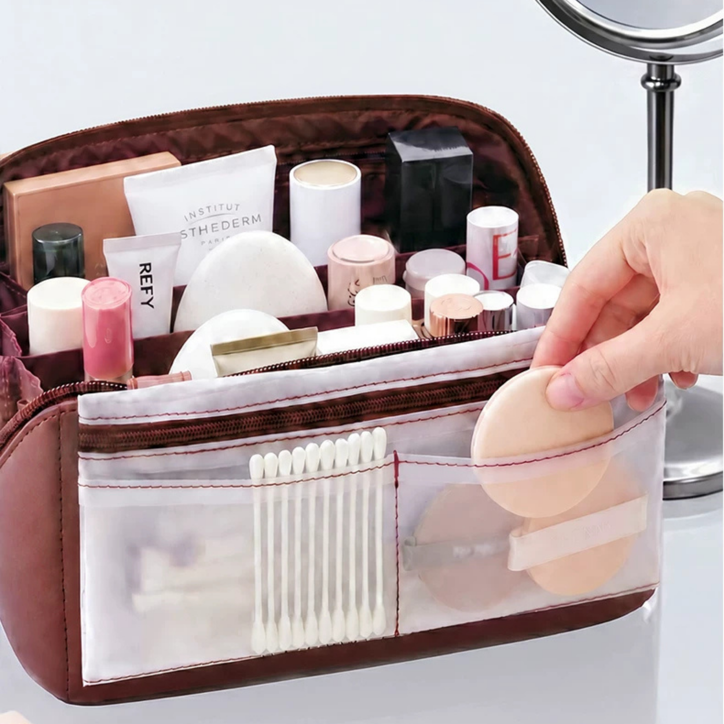 Eachy Premium Bölmeli Taşınabilir Kadın Makyaj ve Kozmetik Yastık Çanta
