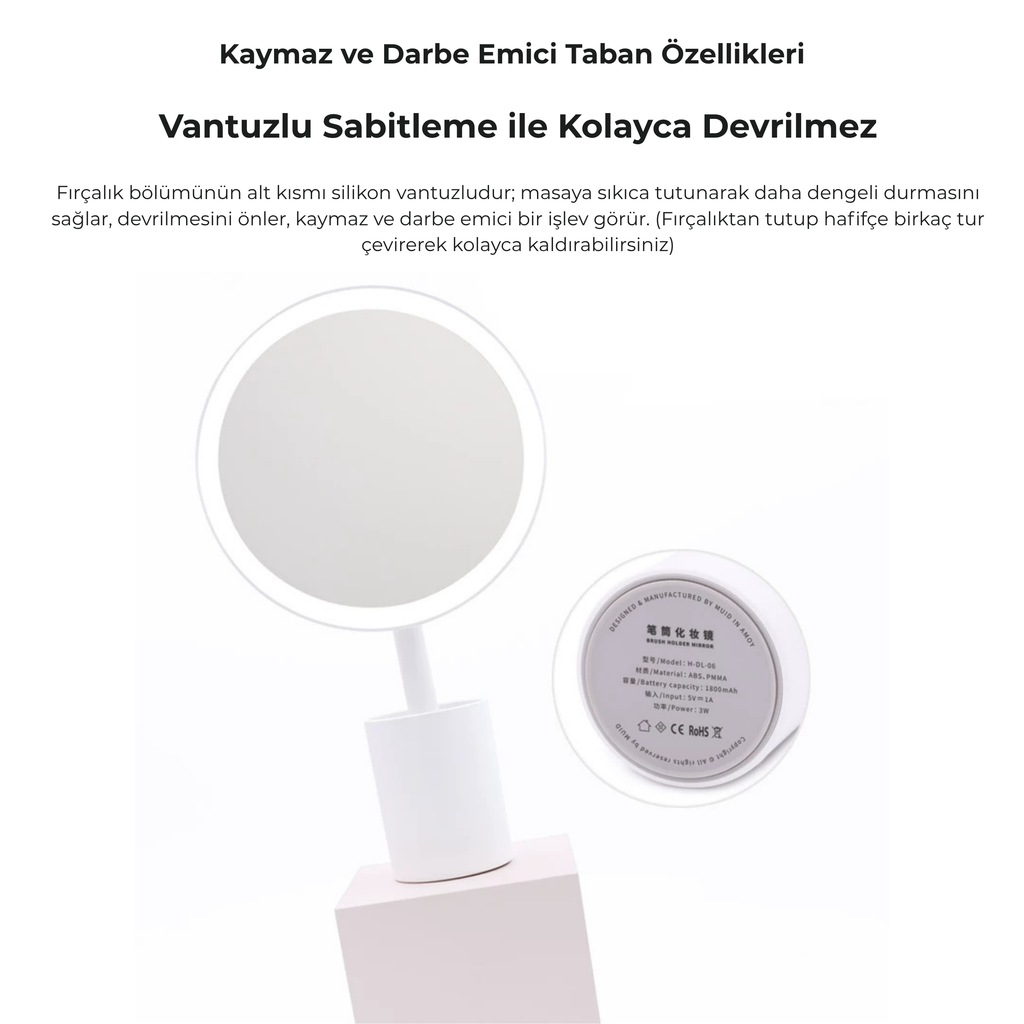 MUID Pro Fırçalıklı LED Işıklı Şarj Edilebilir Masaüstü Makyaj Aynası