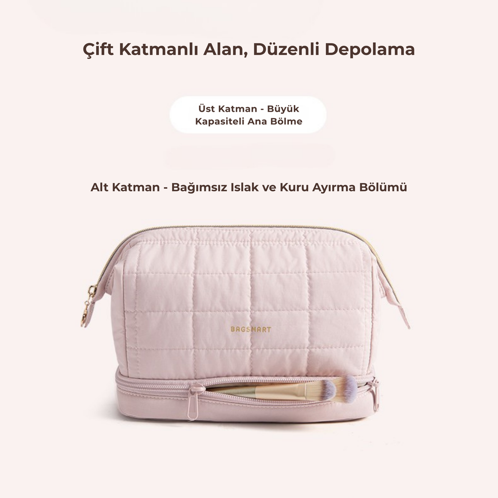 Bagsmart Çift Katmanlı Fırça Bölmeli Su Geçirmez Kadın Kozmetik Çantası