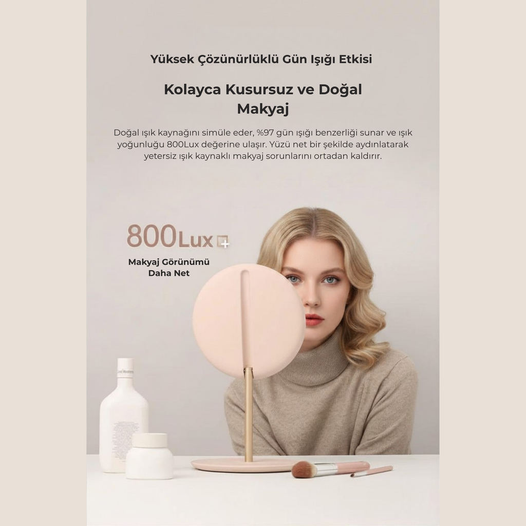 MUID Pro Katlanabilir LED Işıklı Taşınabilir Masaüstü Seyahat Makyaj Aynası