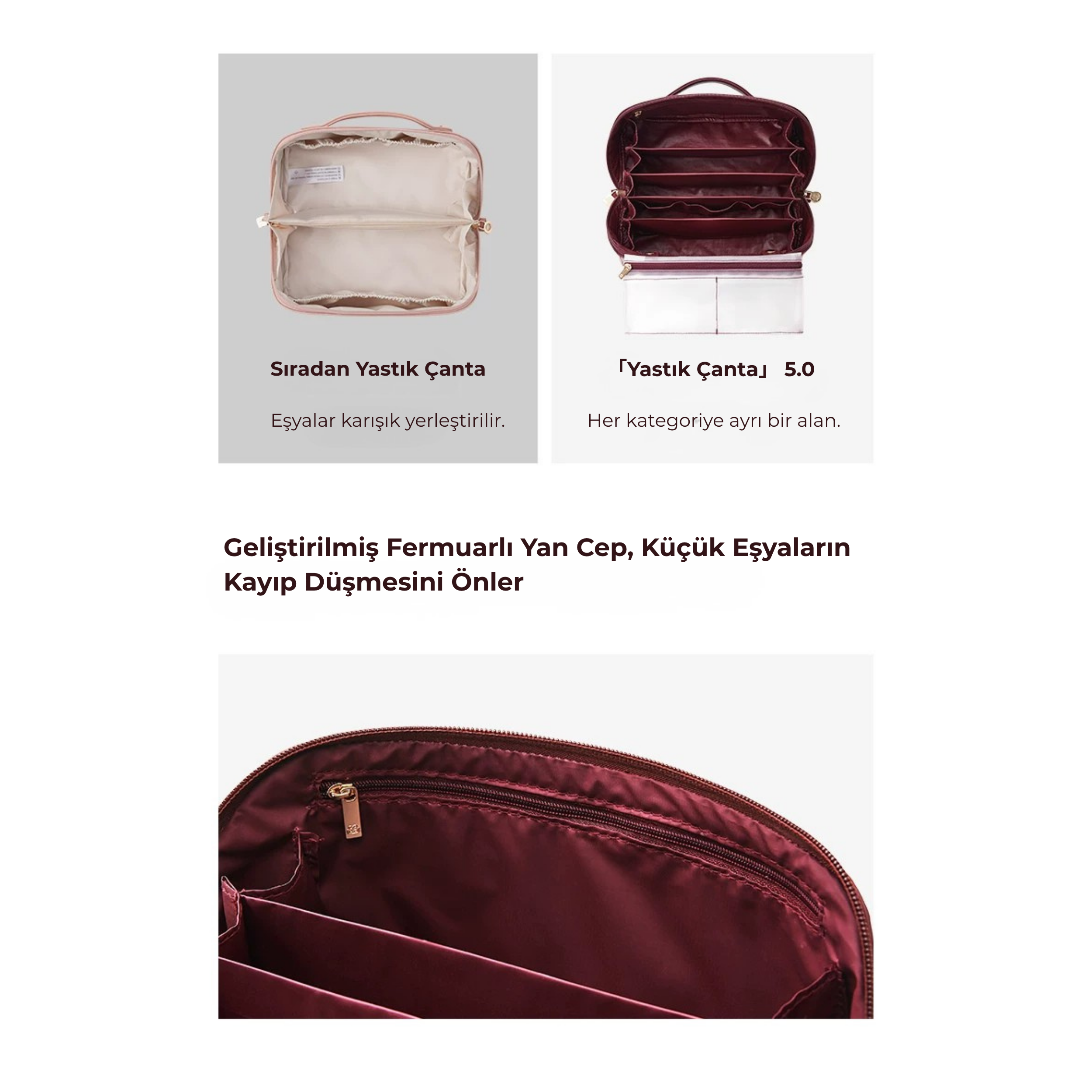 Eachy Premium Bölmeli Taşınabilir Kadın Makyaj ve Kozmetik Yastık Çanta