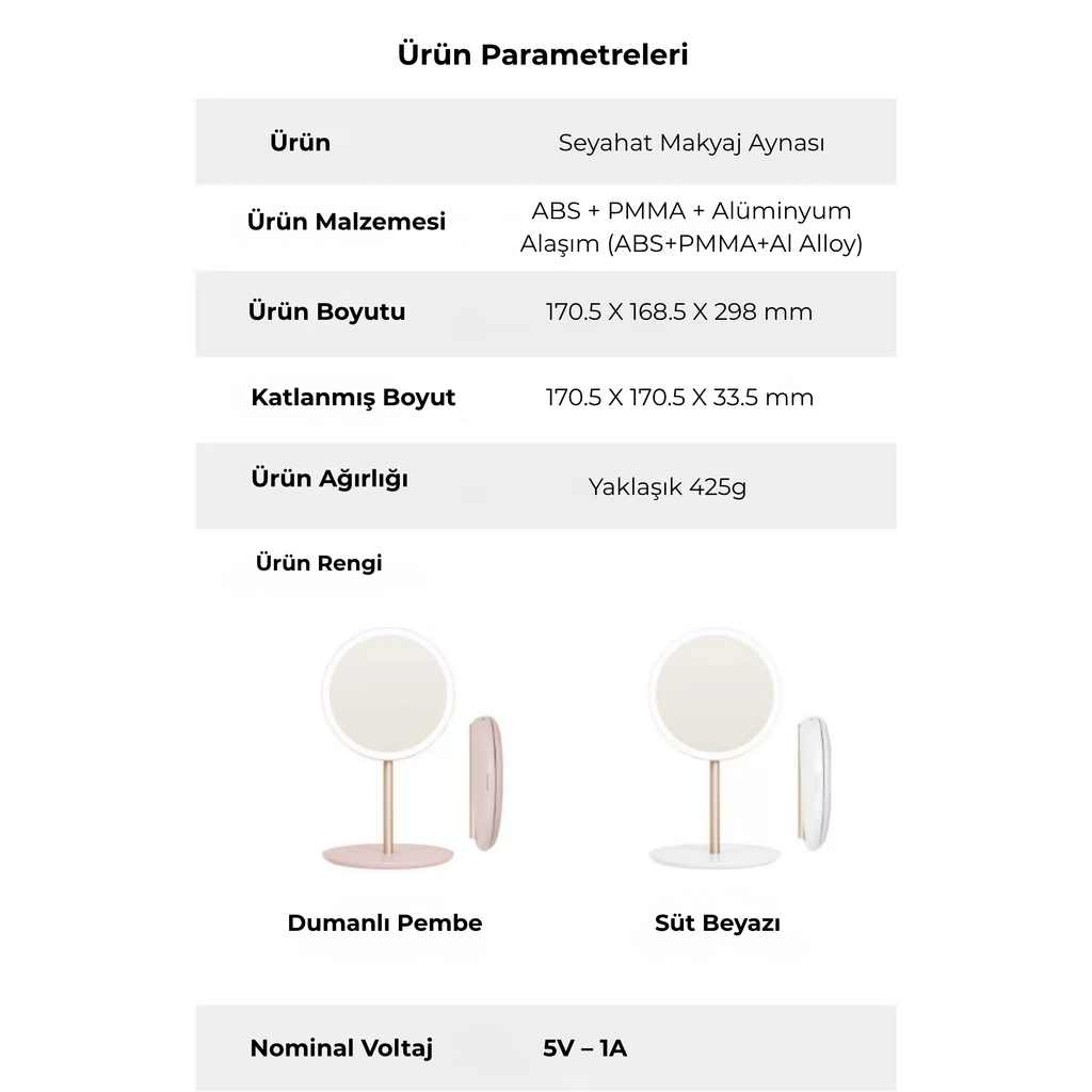 MUID Pro Katlanabilir LED Işıklı Taşınabilir Masaüstü Seyahat Makyaj Aynası