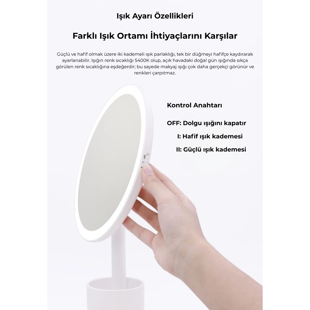 MUID Pro Fırçalıklı LED Işıklı Şarj Edilebilir Masaüstü Makyaj Aynası