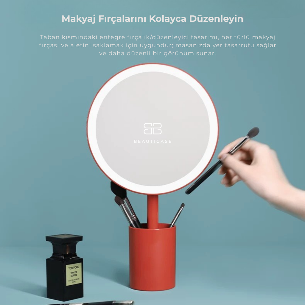 MUID Pro Fırçalıklı LED Işıklı Şarj Edilebilir Masaüstü Makyaj Aynası