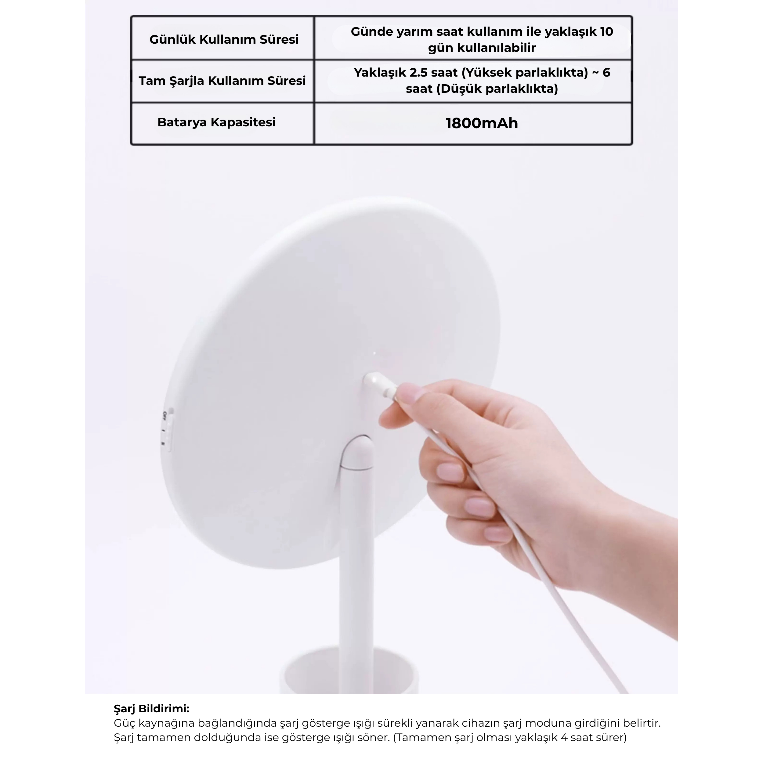 MUID Pro Fırçalıklı LED Işıklı Şarj Edilebilir Masaüstü Makyaj Aynası