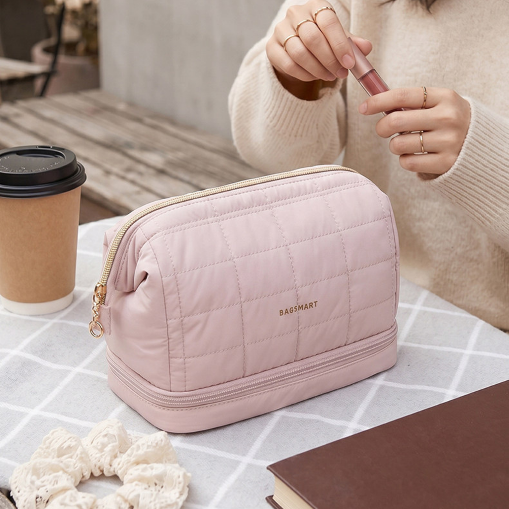 Bagsmart Çift Katmanlı Fırça Bölmeli Su Geçirmez Kadın Kozmetik Çantası