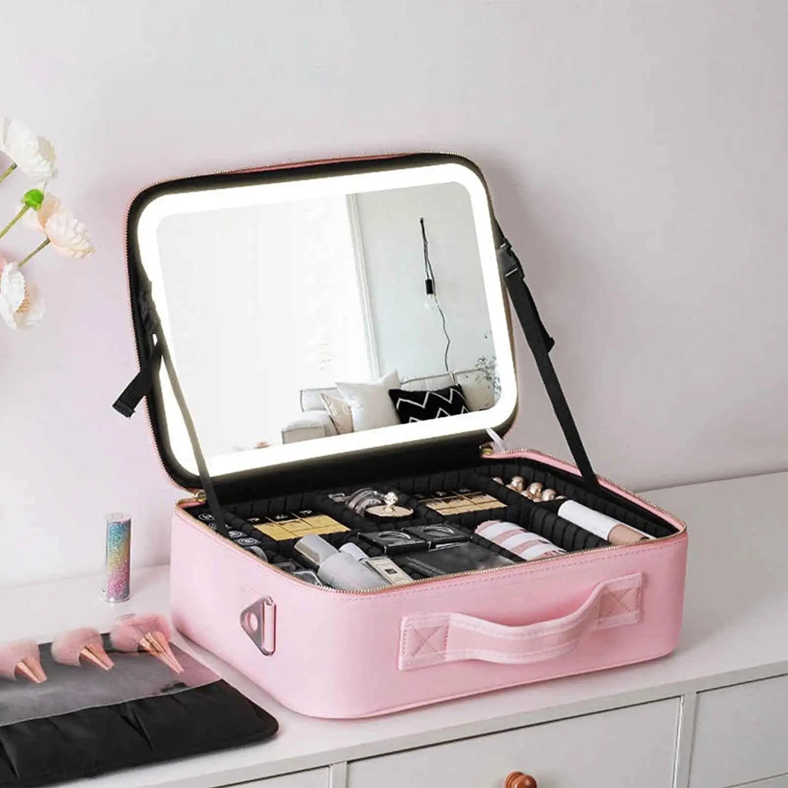 LIGHTED MIRROR MAKEUP BAG 