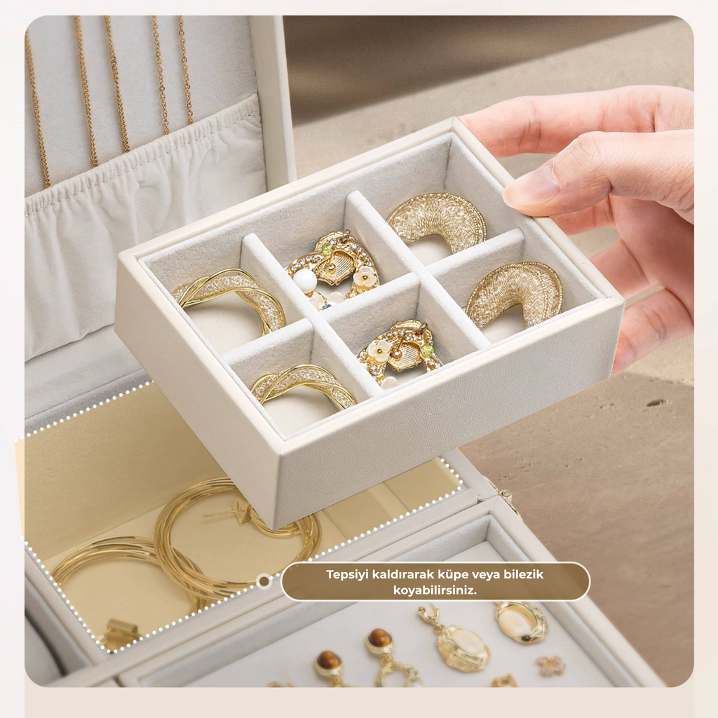 LuxeBox™ Premium Takı Organizer – Çok Katmanlı Kilitli Tasarım