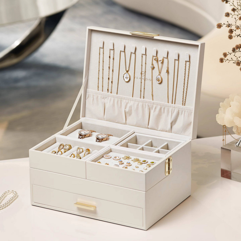 LuxeBox™ Premium Takı Organizer – Çok Katmanlı Kilitli Tasarım