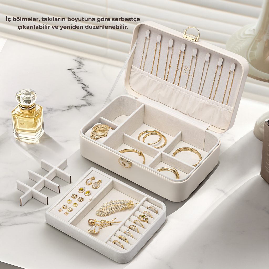 LuxeBox™ Elite Takı Organizer – Kadife İç Yüzey & Kilitli Tasarım