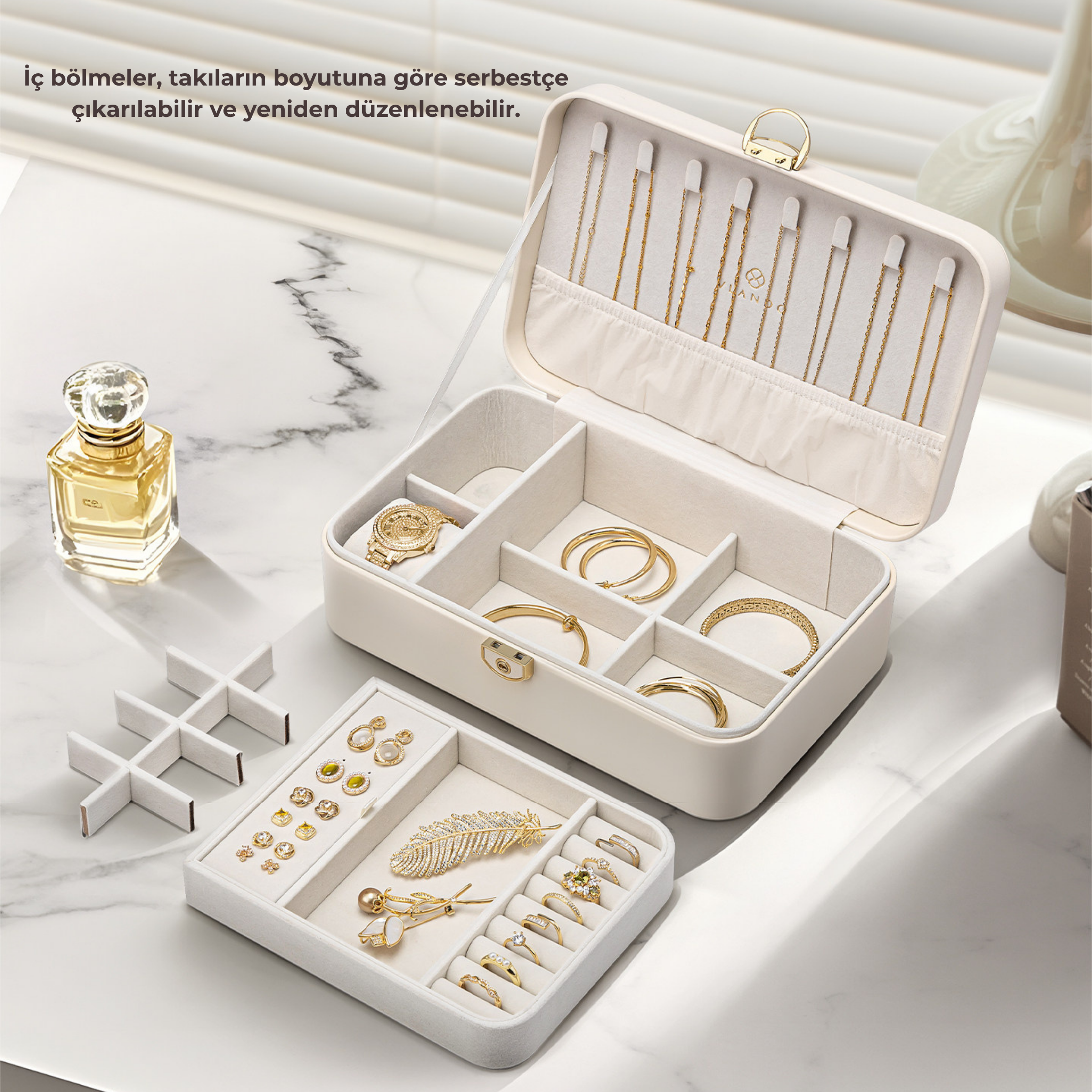 LuxeBox™ Elite Takı Organizer – Kadife İç Yüzey & Kilitli Tasarım