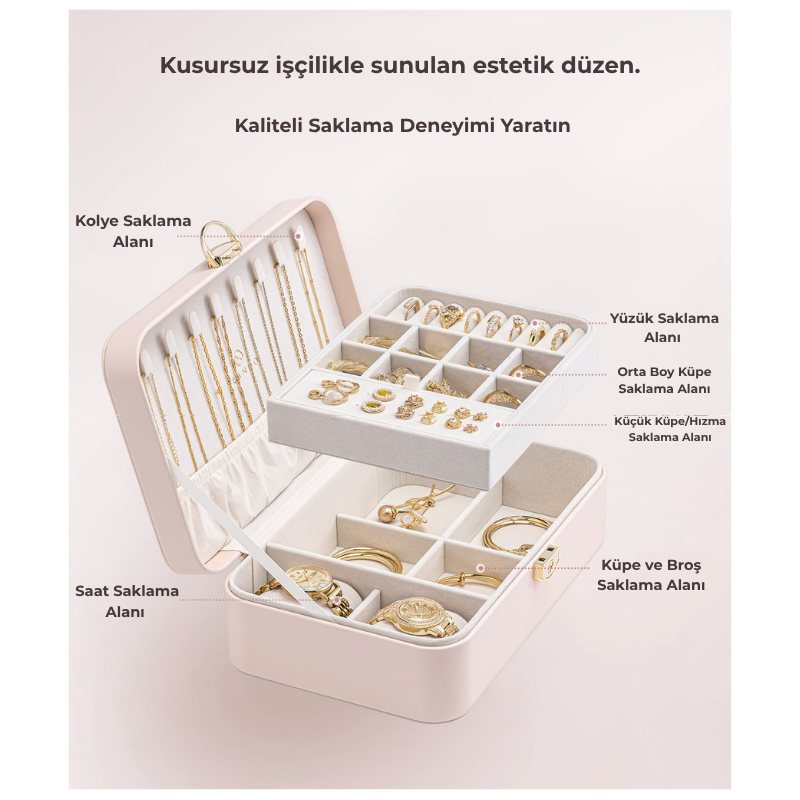 LuxeBox™ Elite Takı Organizer – Kadife İç Yüzey & Kilitli Tasarım