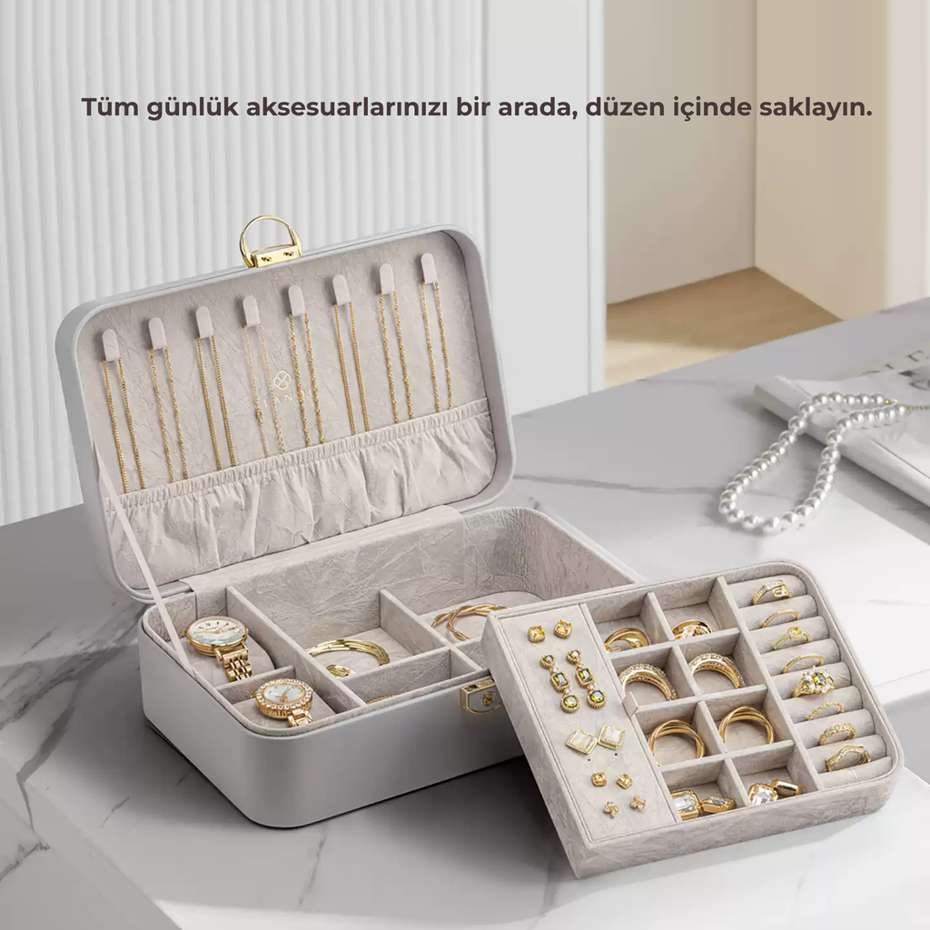 LuxeBox™ Elite Takı Organizer – Kadife İç Yüzey & Kilitli Tasarım