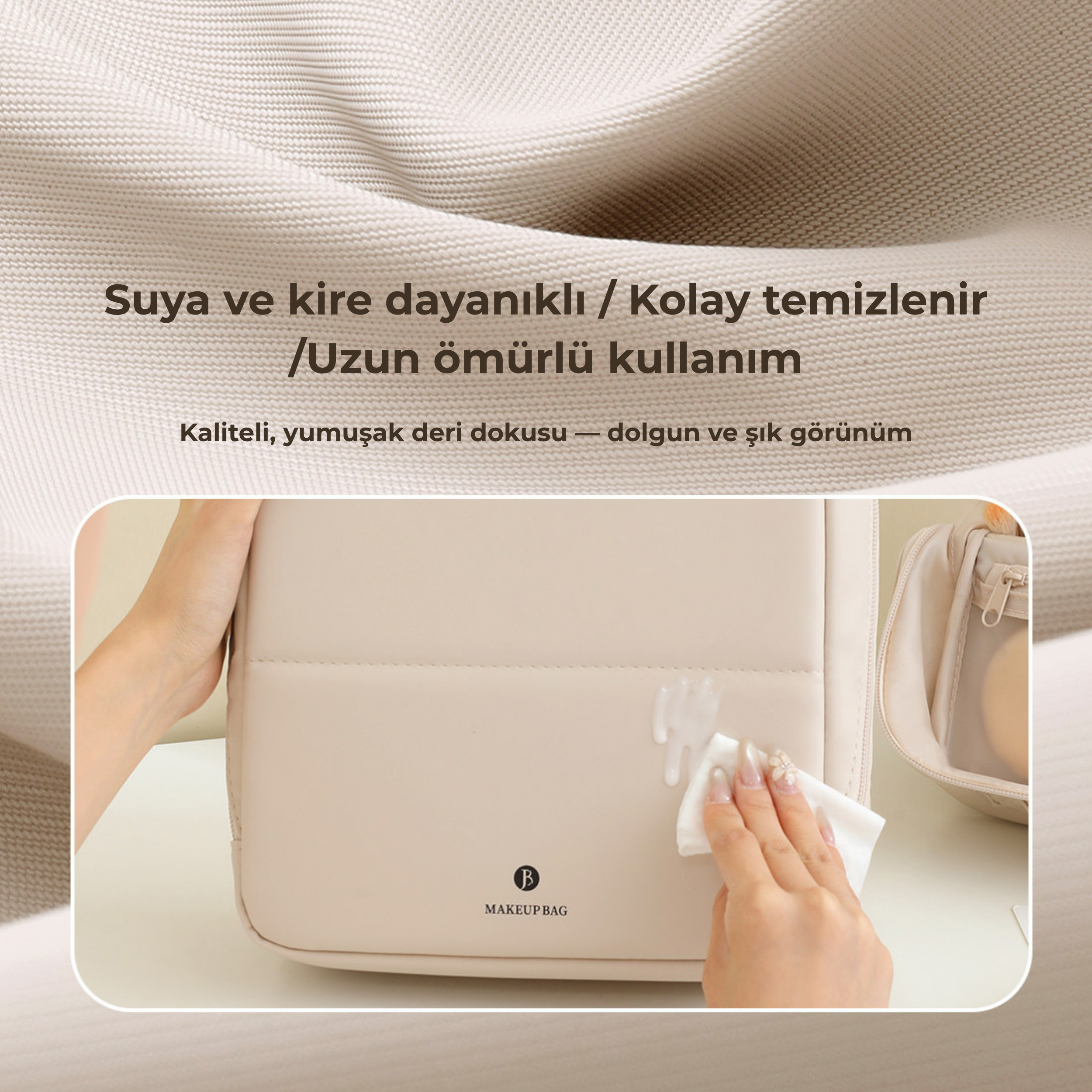 Dik Duran Makyaj Organizer Çantası – Çok Bölmeli & Suya Dayanıklı