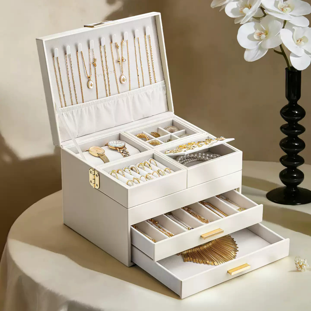 LuxeBox™ Premium Takı Organizer – Çok Katmanlı Kilitli Tasarım