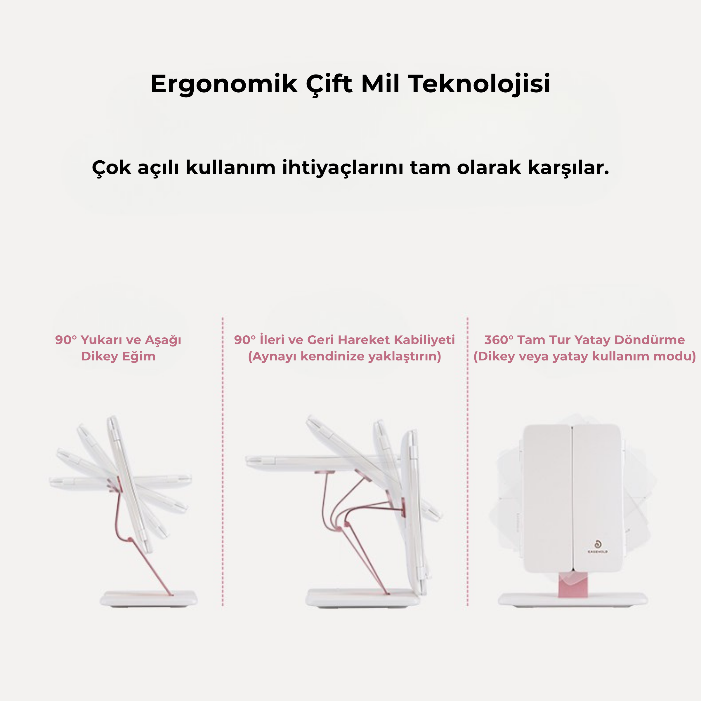 Katlanabilir Işıklı Seyahat Makyaj Aynası – 3 Panelli LED’li Taşınabilir Akıllı Ayna