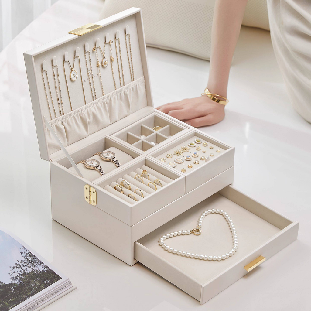 LuxeBox™ Premium Takı Organizer – Çok Katmanlı Kilitli Tasarım