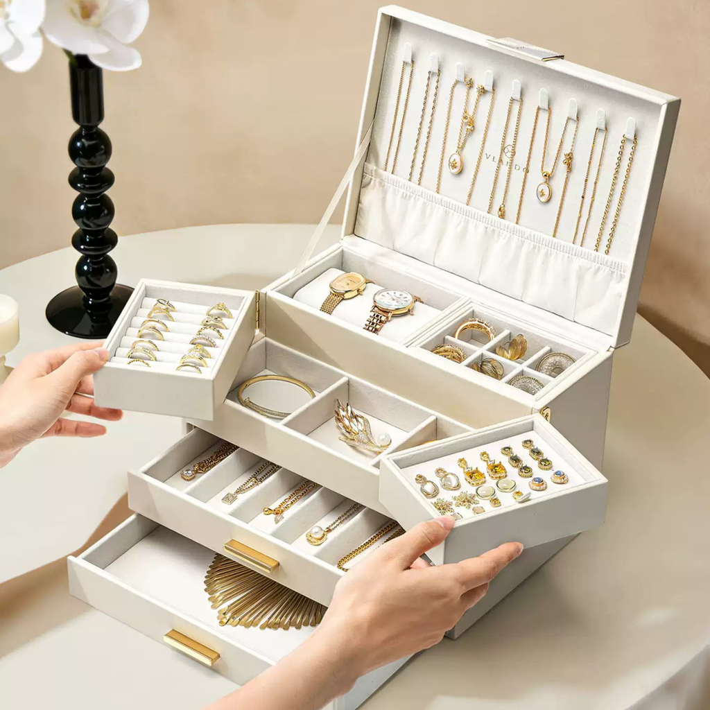 LuxeBox™ Premium Takı Organizer – Çok Katmanlı Kilitli Tasarım