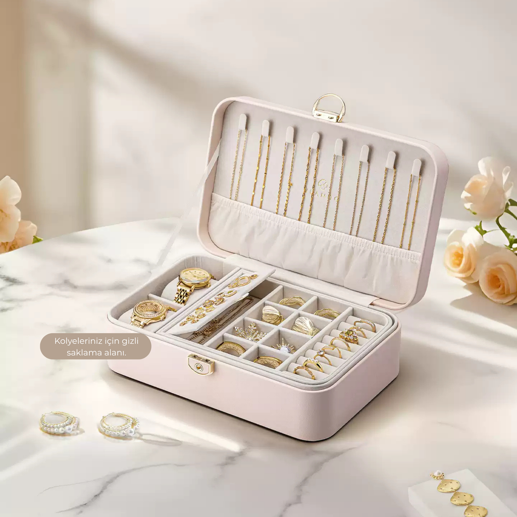 LuxeBox™ Elite Takı Organizer – Kadife İç Yüzey & Kilitli Tasarım